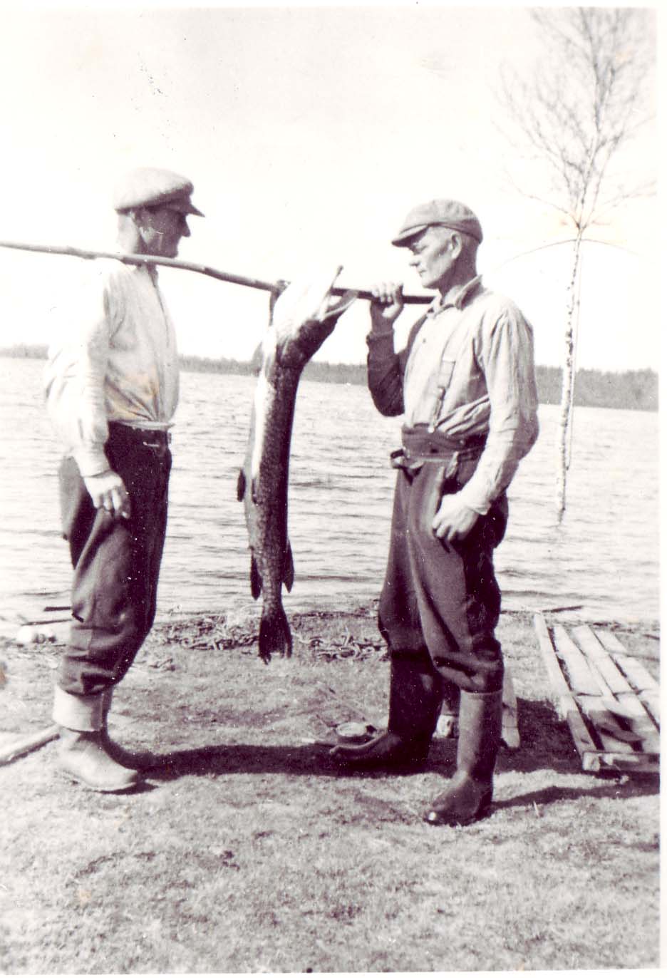 Petter og Frans Kalliainen med storgjedde ved Vaggetem